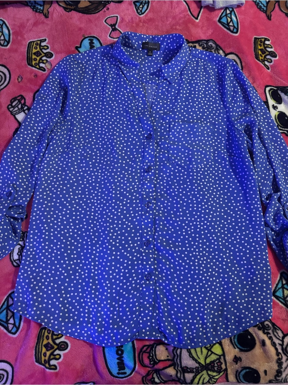 The Limited Royal Blue and White Polka Dot Blouse